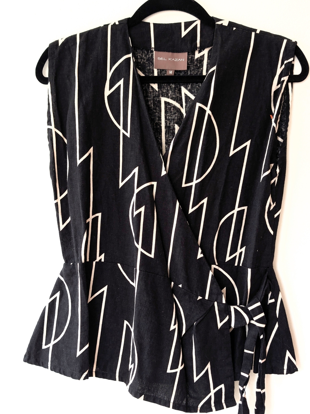 Bell Kazan Black & White Geometric Wrap Top
